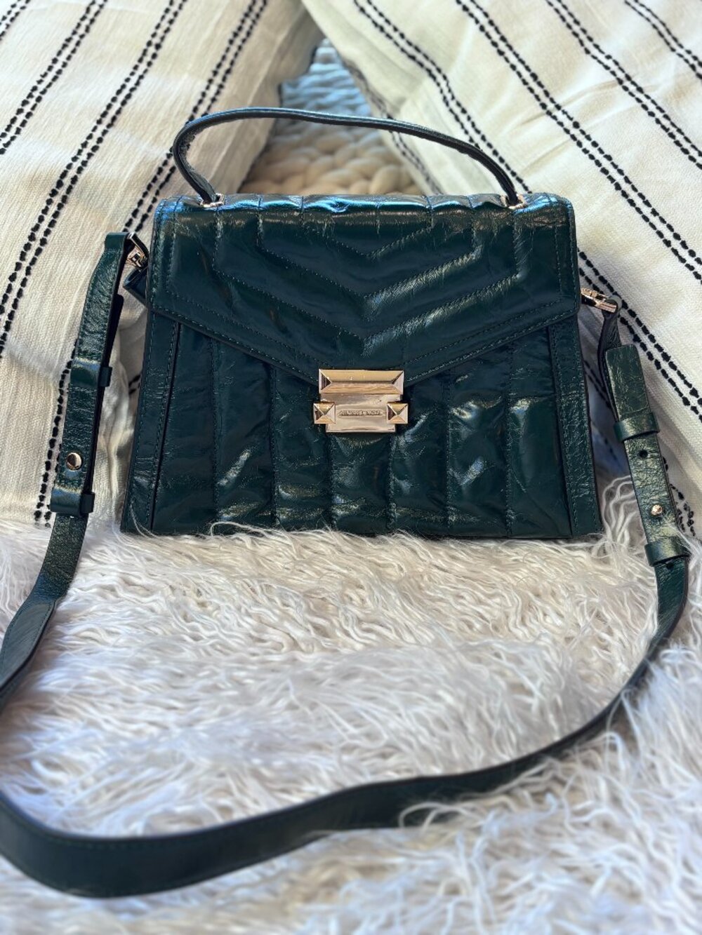 MICHAEL Michael Kors Whitney Quilted Leather Satchel Racing Green Crossbody